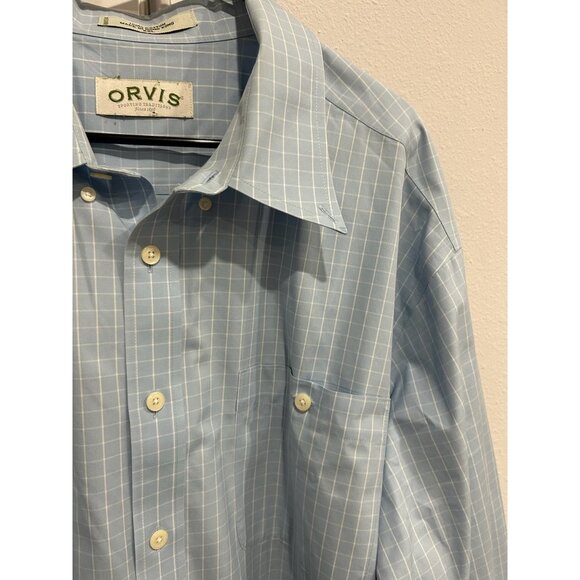 Orvis Check Plaid Long Sleeve Button Front Shirt Blue White Sz XXL Formal Office - Picture 4 of 9